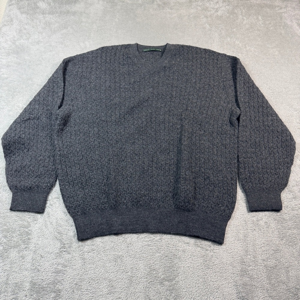 Robert Trent Jones V-Neck Sweater Mens Large Gray Alpaca Wool Blend Golf